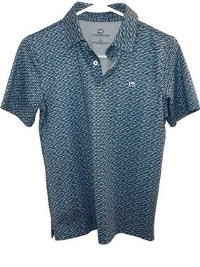 Southern Tide Fish Print Short Sleeve Collar Shirt Sz L (12/14)